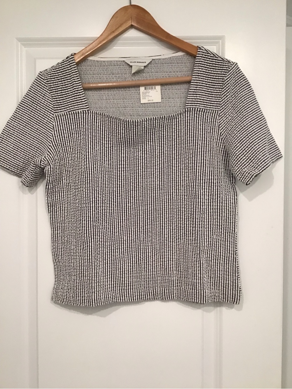 Club Monaco Blue & White Striped Square Neck Short-Sleeve Top
